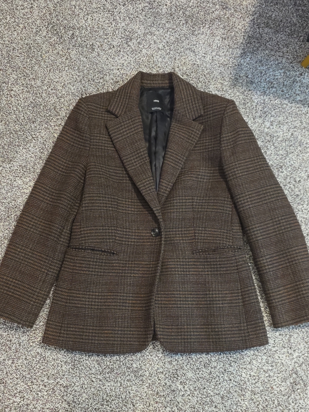Mango Brown Plaid Single-Button Blazer